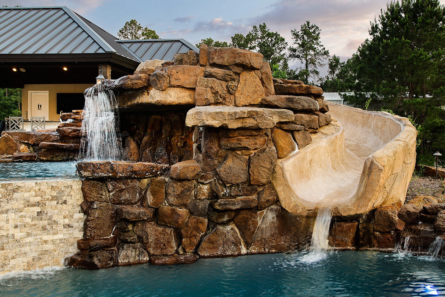 Grotto waterfall and waterslide